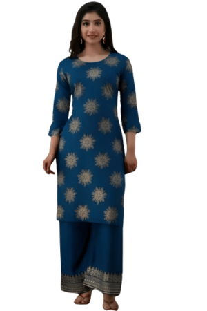 Blue Colour Printed Kurta And Palazoo Set For Women's XL-42