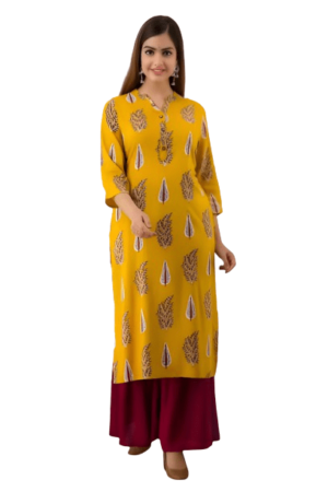 Musterd Yellow Rayon Kurta And Sharara Set For Women's XL-42