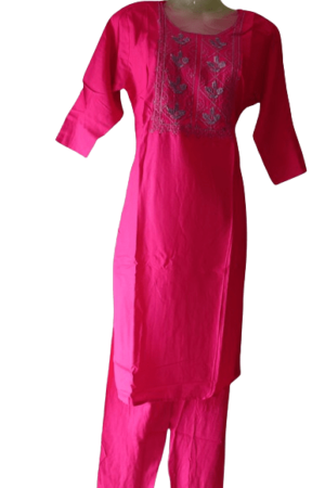 Pink Silk Rayon Kurta Pant Set For Women's M-38 XXL-44