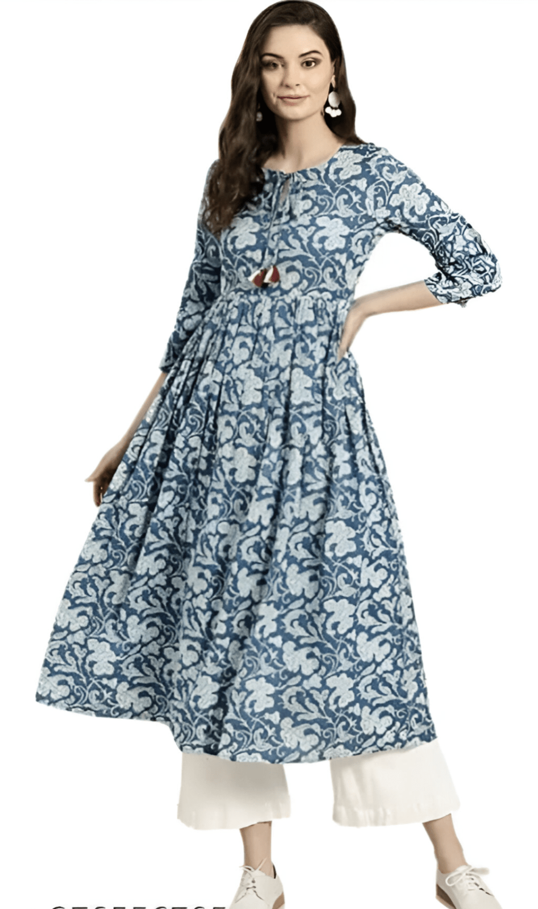 BLUE COLOR COTTON FABRIC ANARKALI KURTA AND PLAZZO SET FOR GIRLS AND WOMENS Size L-40