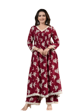 V-neck Alia Cut Kurta Set For Womens XXL-44