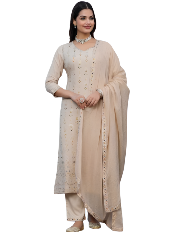 Floral Print Straight Kurta Pant Dupatta Set M-38