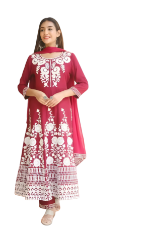 Womens Embroidered Anarkali Kurta Pant Dupatta Set L-40