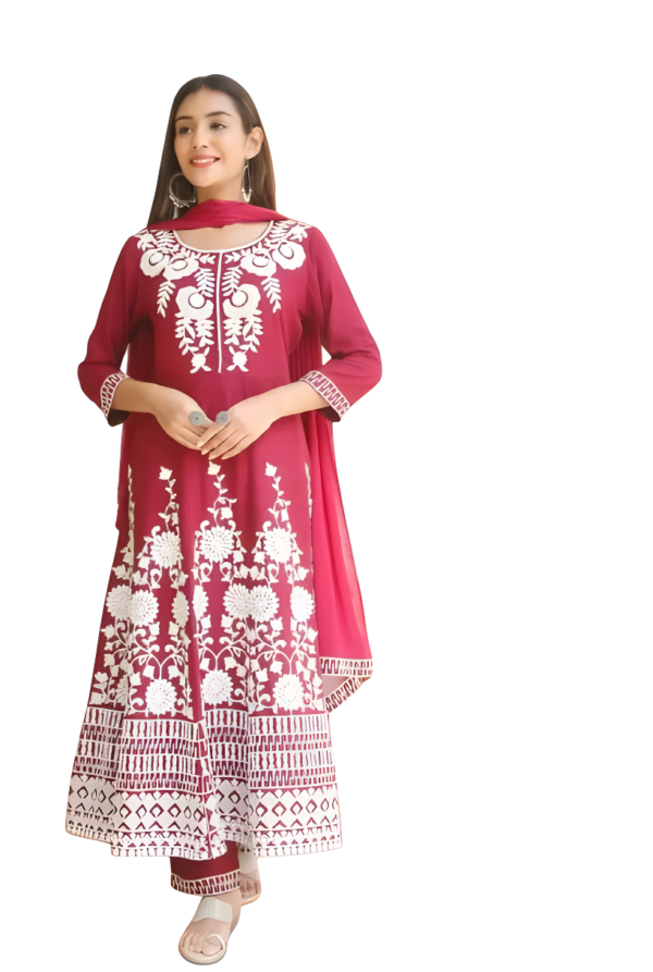 Womens Embroidered Anarkali Kurta Pant Dupatta Set L-40